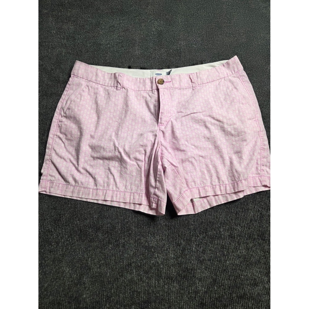 Old Navy‎ Womens Pink White Geometric Pattern Chino Shorts Size 12 Mid Rise 2074